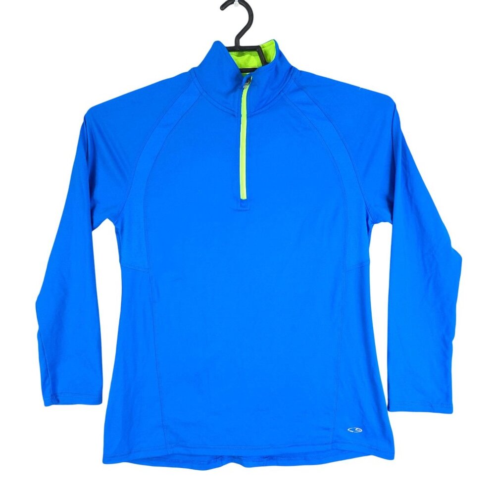 Womens Blue Lime Green C9 Champion Active Shirt Long Sleeve 1/4 Zip Mock Neck M